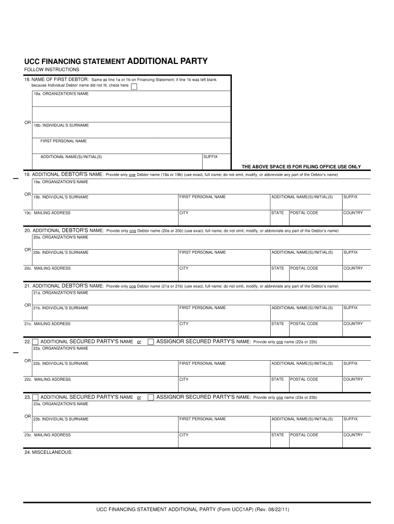 UCC Financing Statement Additional Party California Secretary of  Form