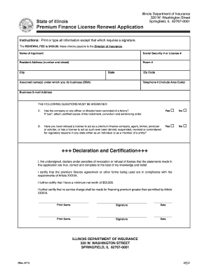 Illinois Premium Finance License Renewal  Form