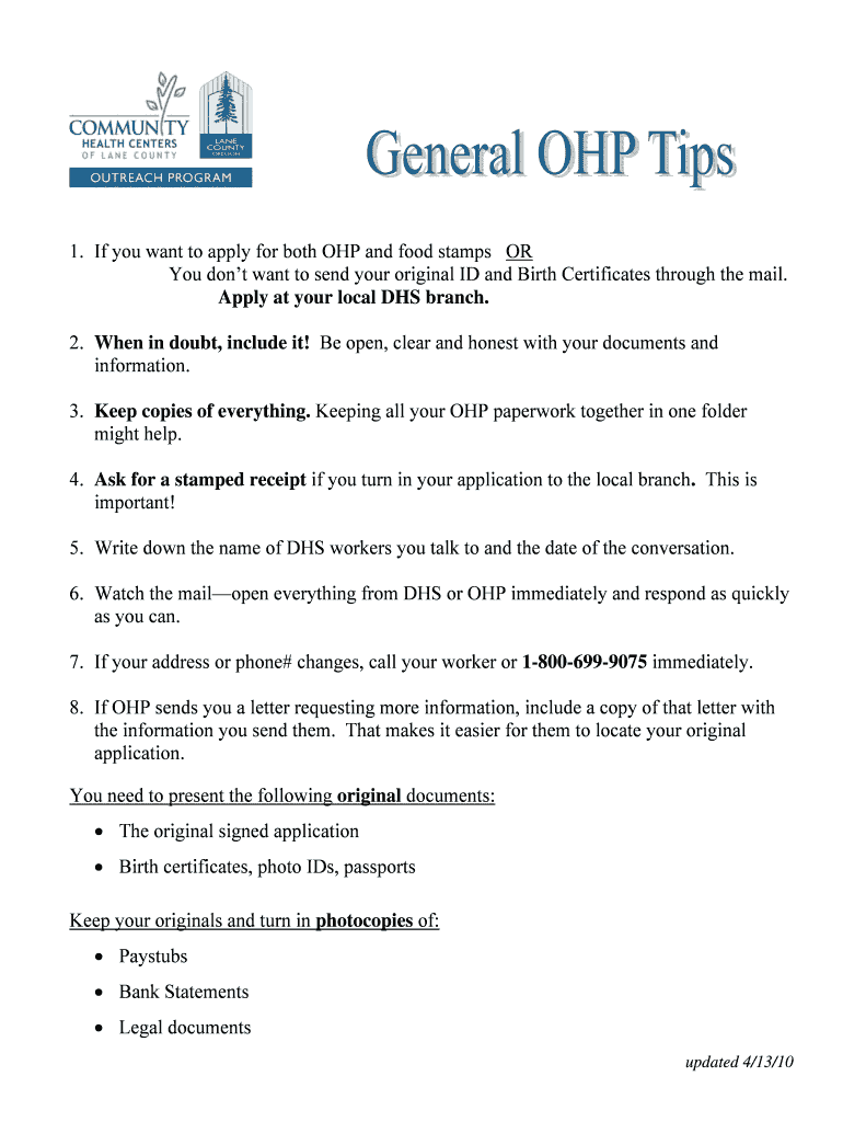 If You Want to Apply for Both OHP and Food Stamps or You Don&#039;t Want to Send Your Original ID and Birth Certificates through  Form