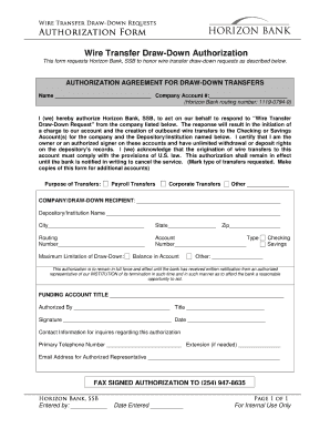 Reverse Wire Drawdown Agreement  Form