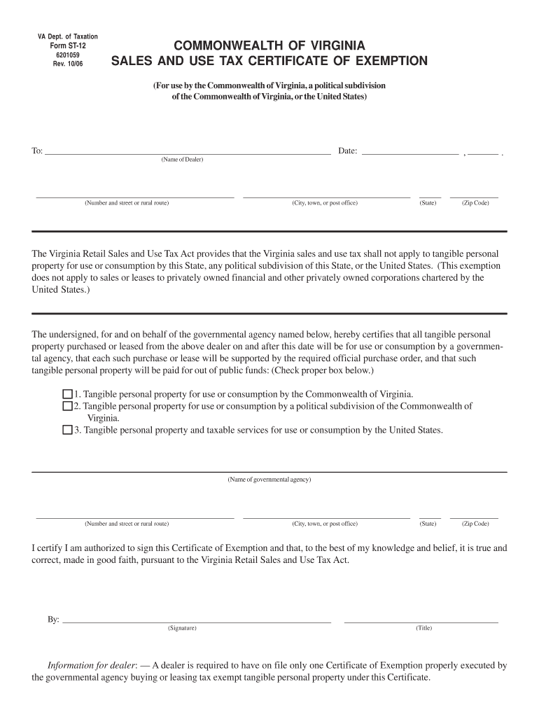 COMMONWEALTH of VIRGINIA SALES and USE TAX  Form