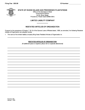 BRESTATEDb ARTICLES of ORGANIZATION  Form