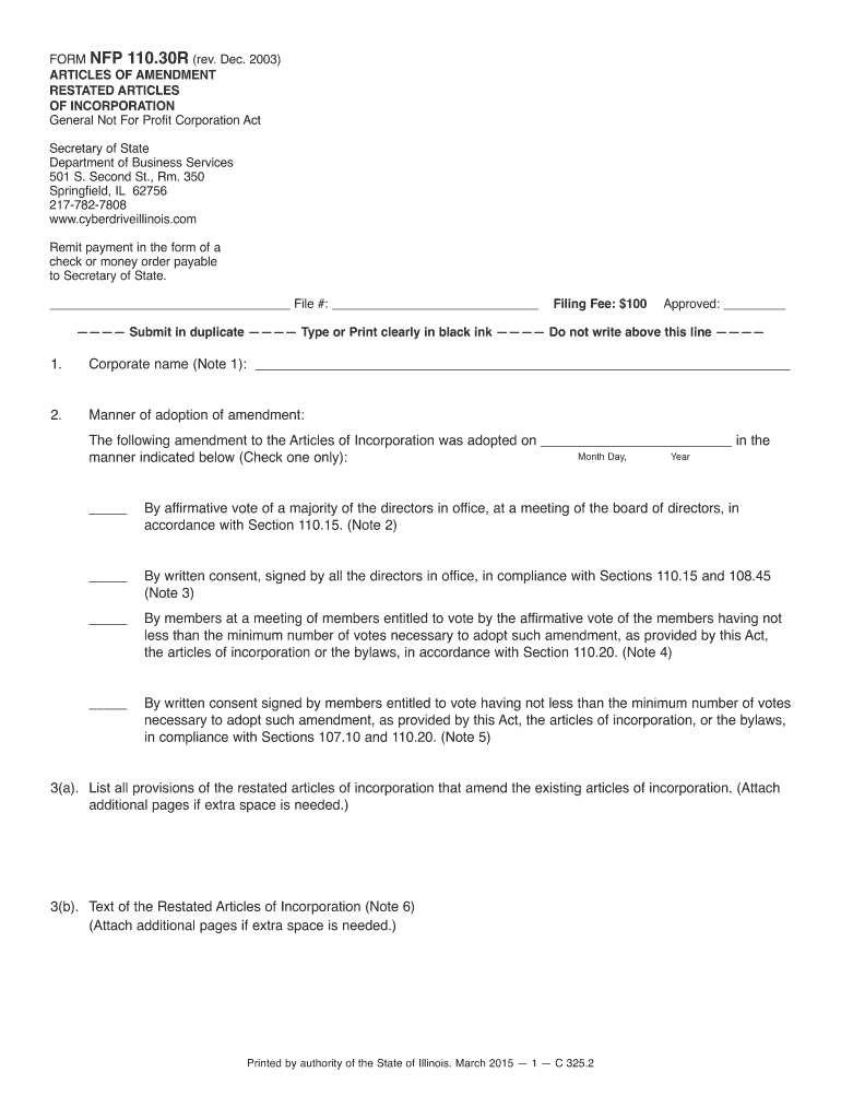 Articles of Amendment Restated Articles of Incorporation  Form