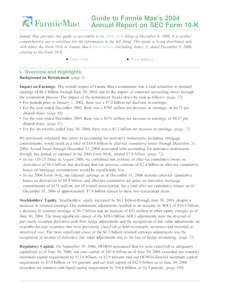 Guide to Fannie Mae&#039;s Annual Report on SEC Form 10 K