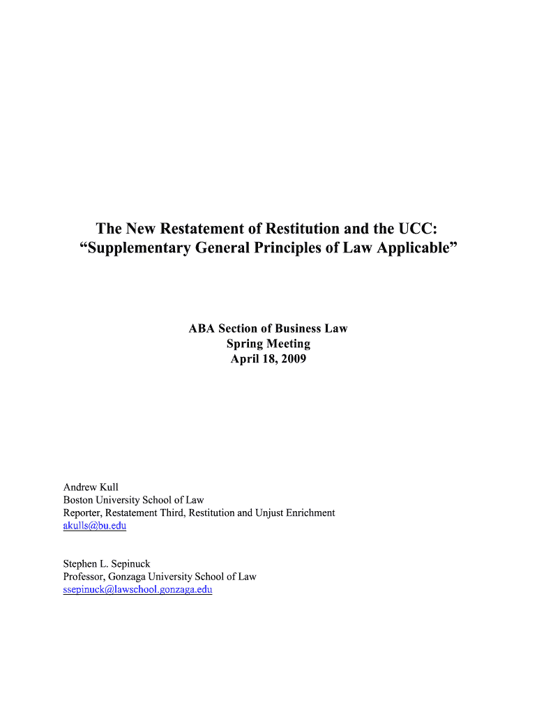 The New Restatement of Restitution and the UCC  Form