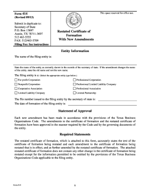 Form 414 General Information Texas Secretary of State Sos State Tx