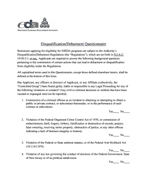 DisqualificationDebarment Questionnaire New Jersey Economic  Form