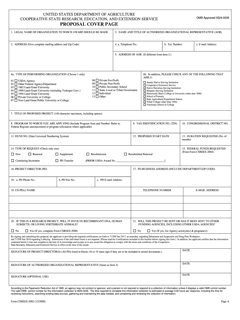 Cooperative State Research, Education, and Extension Service Us  Form