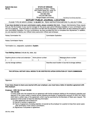 Oregon Notary Journal Location Form Fillable