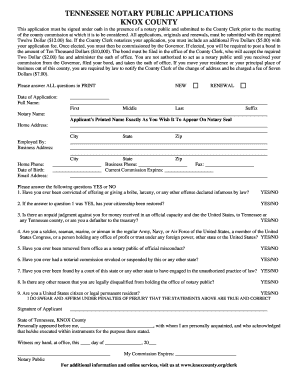 Knox County Notary Application  Form