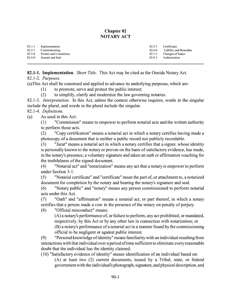 90 1 Chapter 82 NOTARY ACT 82 1 1 Implementation Short Title  Form