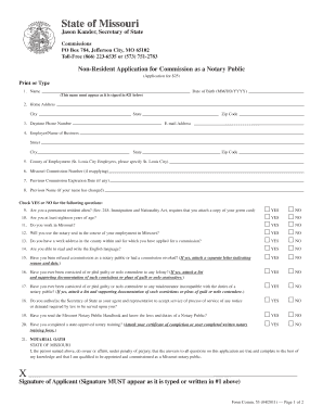 Non Resident Application for Commission as a Notary Public Sos Mo  Form