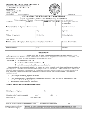 APPLICATION for NOTARY PUBLIC Colorado Secretary of State Sos State Co  Form