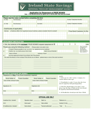 Prize Bond Repayment Form