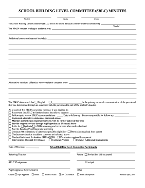 School Building Level Committee Sblc Minutes Special Ed Wpsb Org  Form