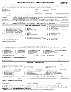 Louisiana Department of Education School Behavior Report  Form