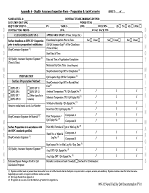 Appendix 6 Quality Assurance Inspection Form Preparation