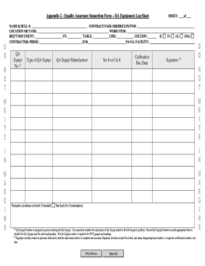 Appendix 2 Quality Assurance Inspection Form QA Equipment