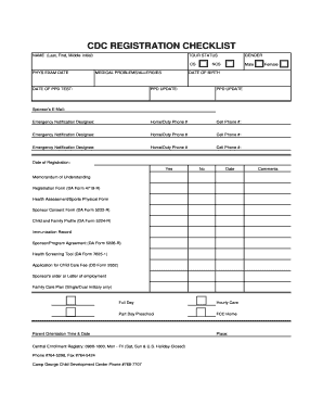 CDC REGISTRATION CHECKLIST CYSS Korea  Form