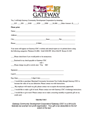 Gateway Community Development Corporation Gateway CDC is Gatewaycdc  Form