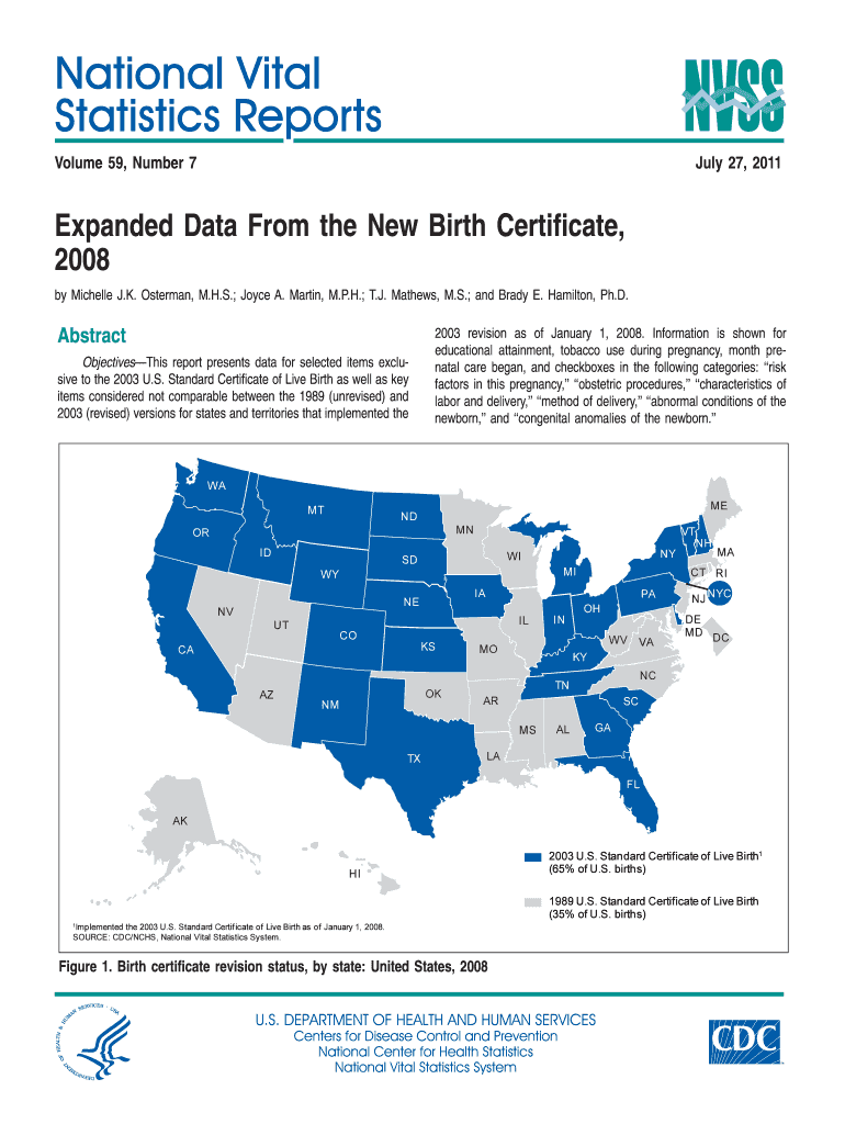 National Vital Statistics Reports, Volume 59, Number 7, July 27,  Form