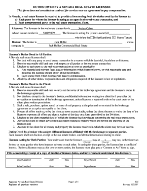 Duties Owed Nevada  Form