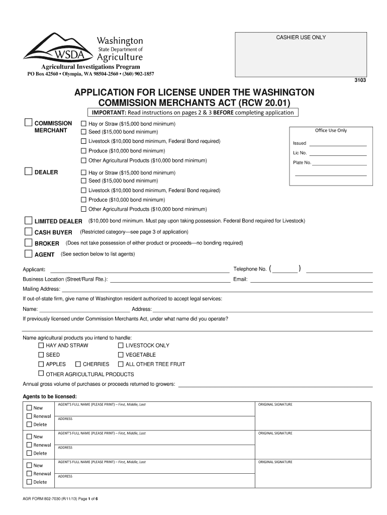 Application for License Washington State Department of Agriculture Agr Wa  Form