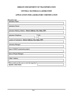 Odot Laboratory Certification Application Packet Form