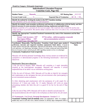 Transition Planning Form Example