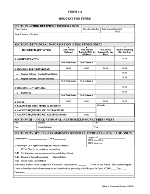 FORM 1 4 REQUEST for FUNDS SECTION I CDBG RECIPIENT Dhcr State Ny