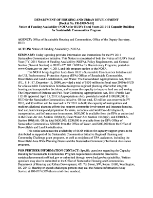 FR 5509 N 01 Notice of Funding Availability NOFA for HUD&#039;s Fiscal Years 11 Capacity Building for Sustainable Communities Pr  Form