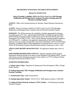 FR 5600 N 25 Notice of Funding Availability NOFA for HUD&#039;s Fiscal Year Housing Counseling Program AGENCY Office of the Assi  Form