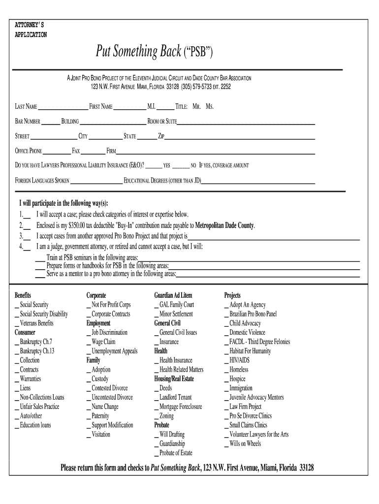 Attorney's Application for Put Something Back Jud11 Flcourts  Form