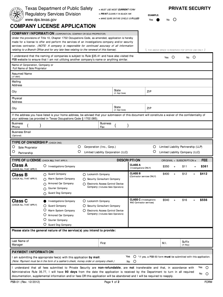 Get and Sign Psb 01 Company License Application Form 2012-2022