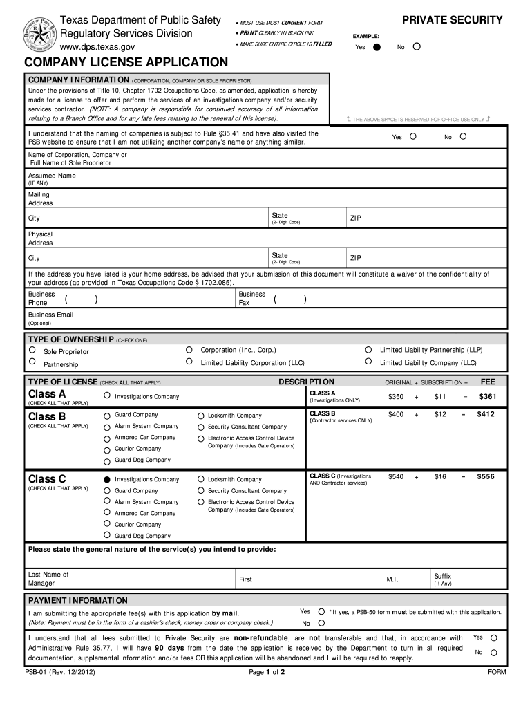  Psb 01 Company License Application Form 2012-2024