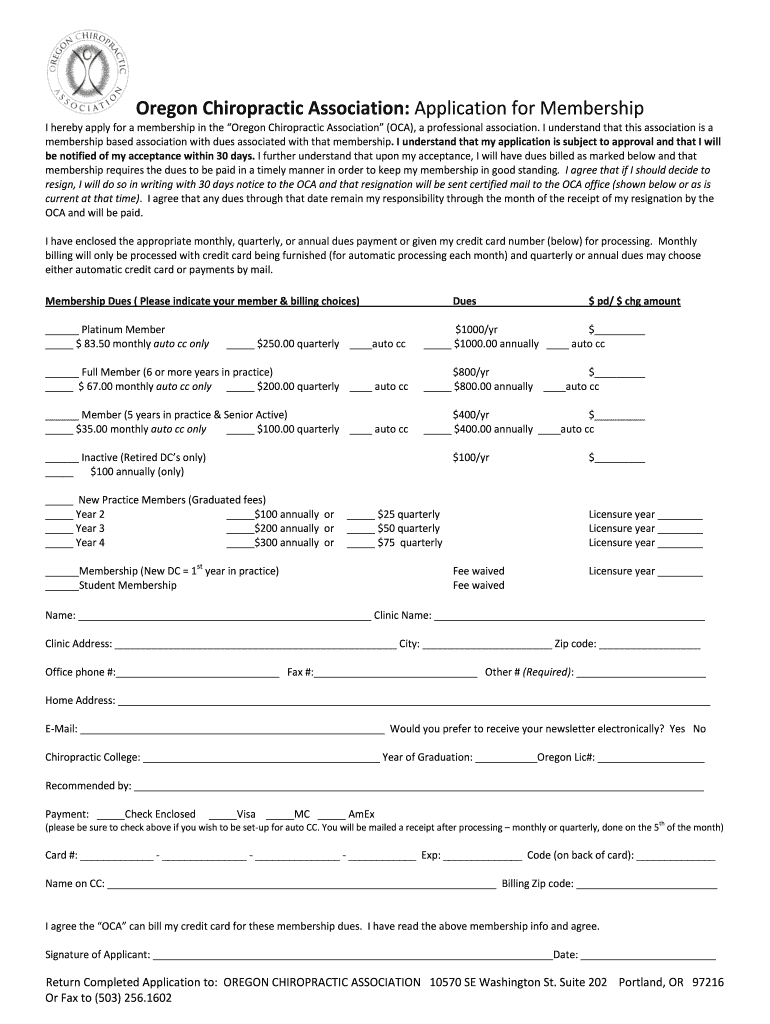 Oregon Chiropractic Association  Form