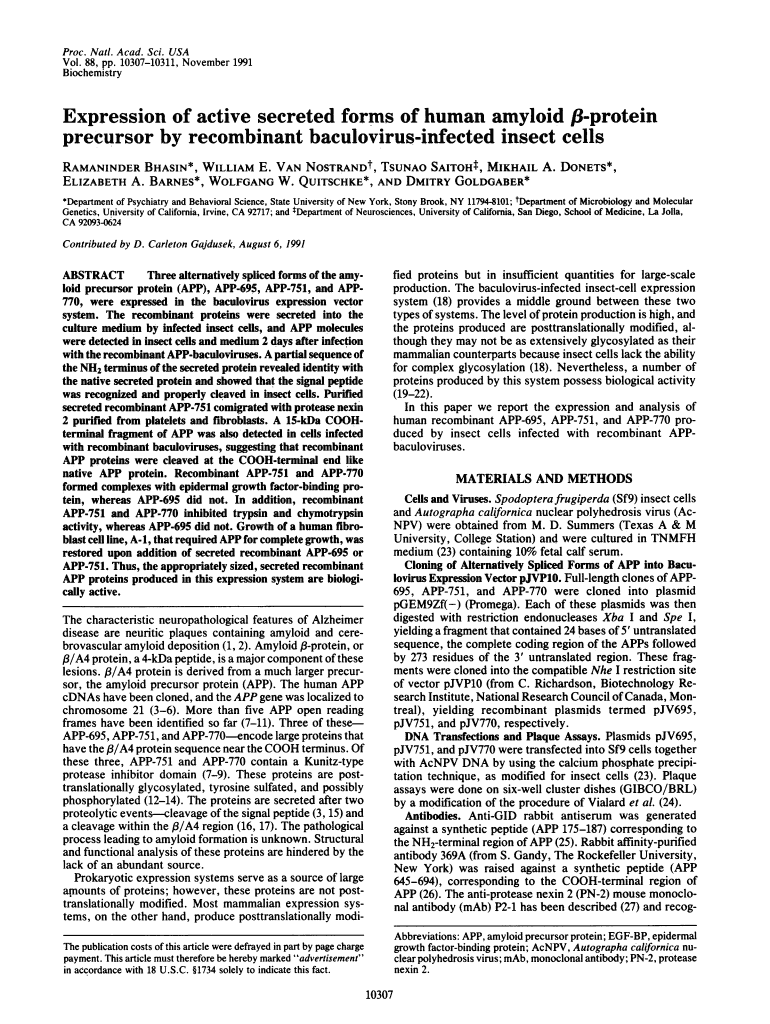 Expression of Active Secreted Forms of Human Amyloid ,8 Protein