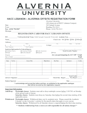 HACC LEBANON ALVERNIA OFFSITE REGISTRATION FORM Alvernia