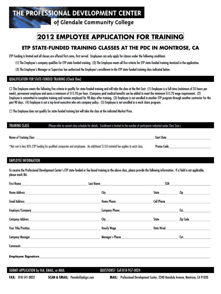 EMPLOYEE APPLICATION for TRAINING  Form