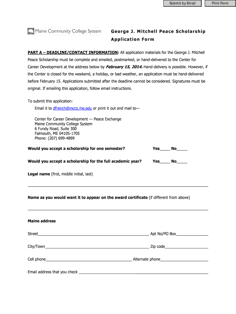 George J Mitchell Peace Scholarship Application Form Mccs Me