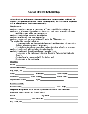 Carroll Mitchell Scholarship Iumf  Form