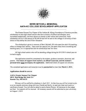 Aafakc Berri Mitchell Scholarship  Form