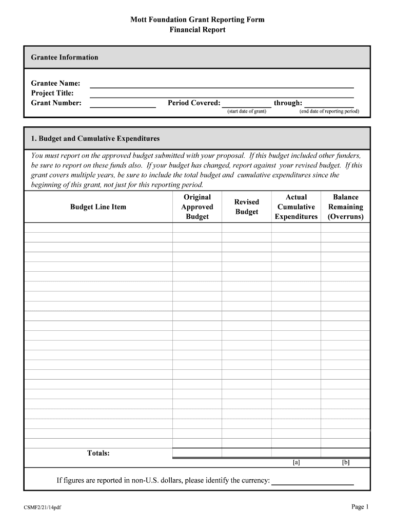 Mott Financial Report Form Grantee Reporting Forms