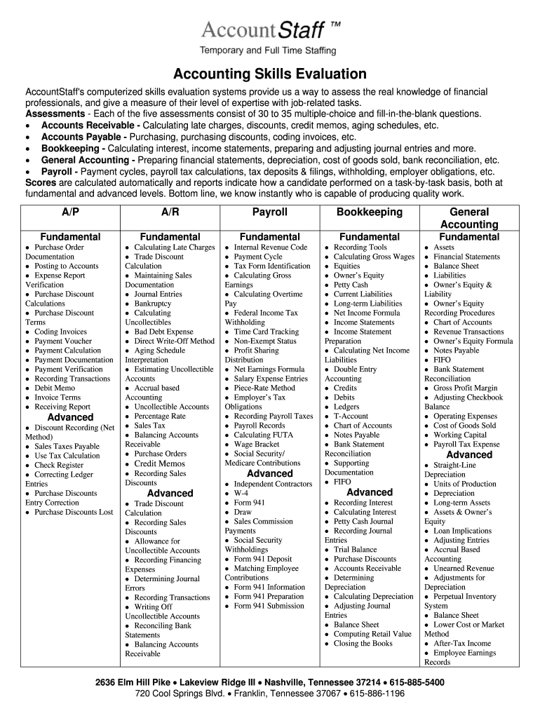 Accounting Skills Evaluation  Form