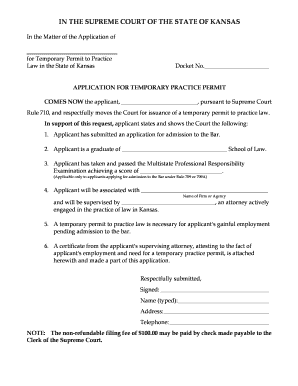 Temporary Permit to Practice Application Kansas Judicial Branch  Form