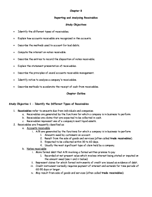 Chapter 8 Reporting and Analyzing Receivables Study Objectives Csulb  Form