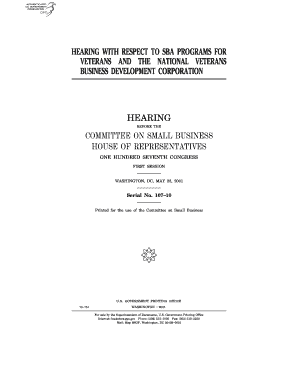 Hearing with Respect to Sba Programs for Veterans and the National Gpo  Form