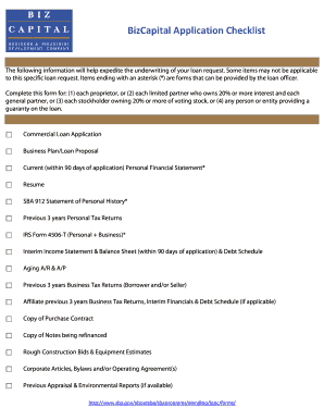 BizCapital Application Checklist  Form