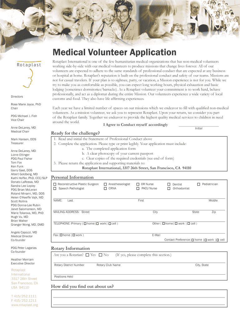 Medical Volunteer Application Rotaplast International Rotaplast  Form