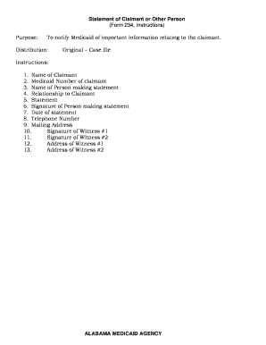 Alabama Medicaid Statement of Claimant Form 234